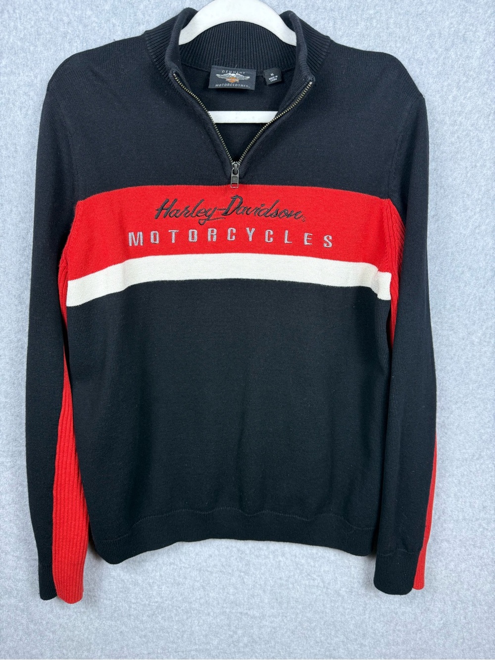 Harley-Davidson Women’s Y2K Quarter Zip Sweater Black Red Wool Blend Size XL